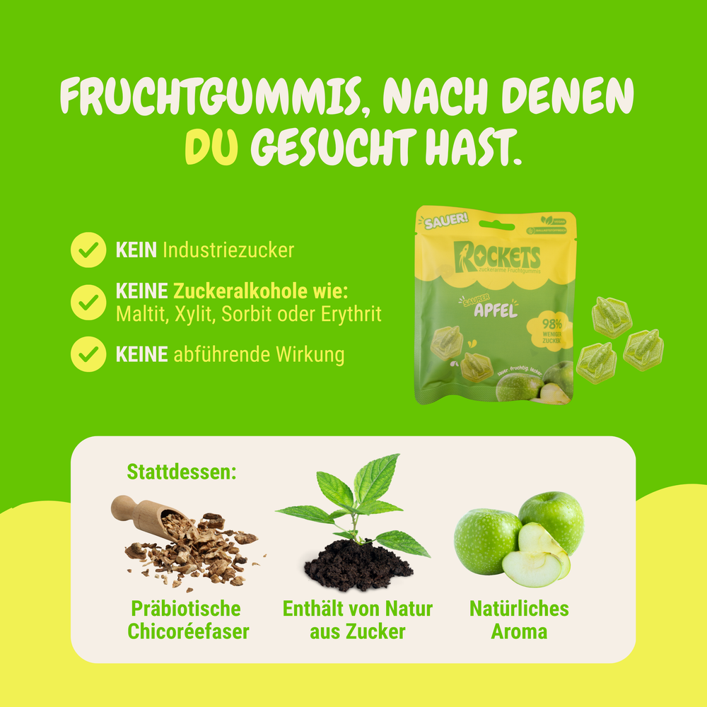 Sauer Apfel Gummies – Fruchtgummis ohne Industriezucker & Süßstoffe, vegan, eigene Herstellung in Deutschland