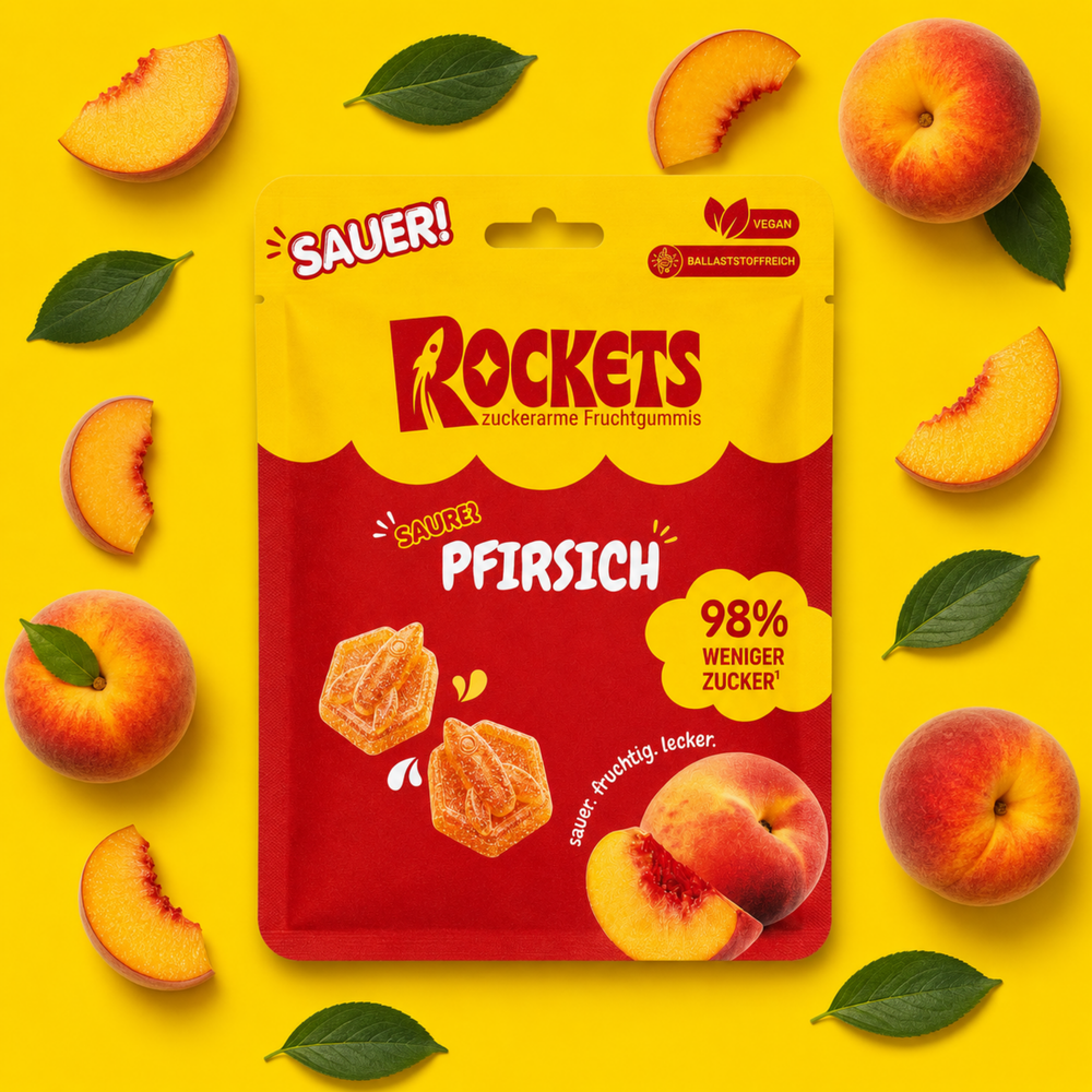 Sauer Pfirsich Gummies  – Fruchtgummis ohne Industriezucker & Süßstoffe, vegan, eigene Herstellung in Deutschland