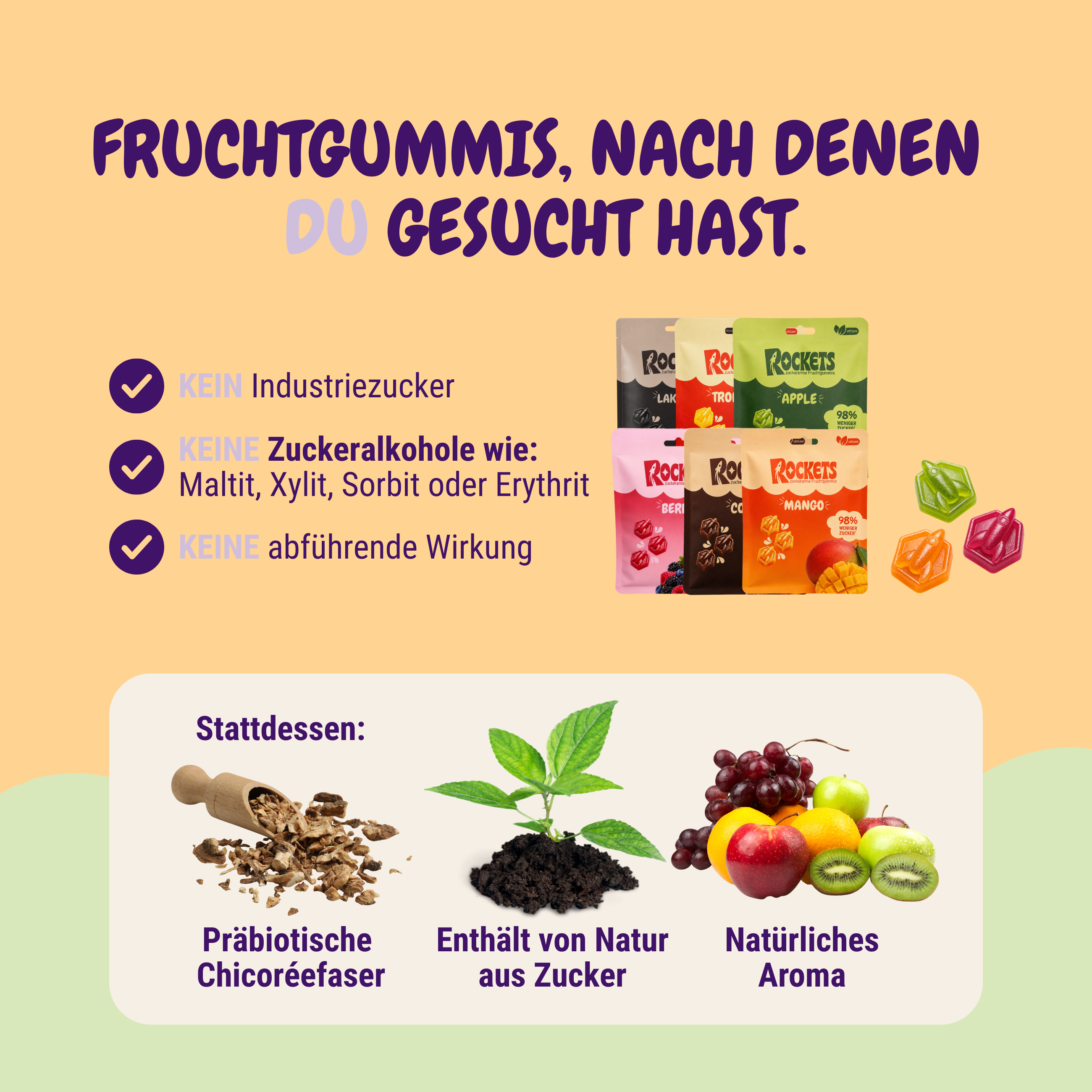 low sugar Gummies – Fruchtgummis ohne Industriezucker & Süßstoffe, vegan, eigene Herstellung in Deutschland