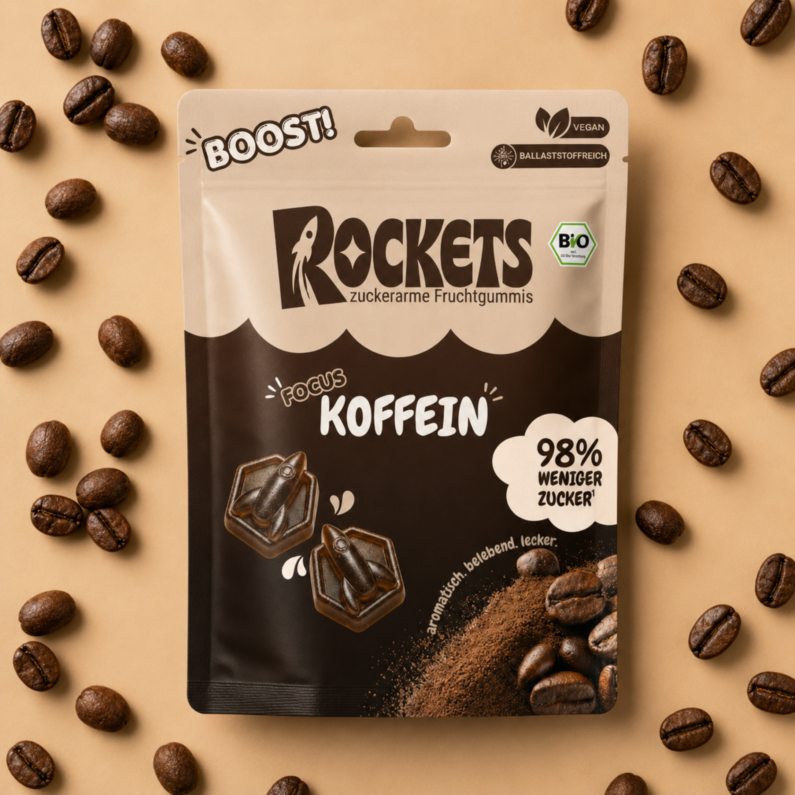 Bio Koffein Gummies  – Kaffee Koffein Bio Fruchtgummis ohne Industriezucker & Süßstoffe, vegan, eigene Herstellung in Deutschland
